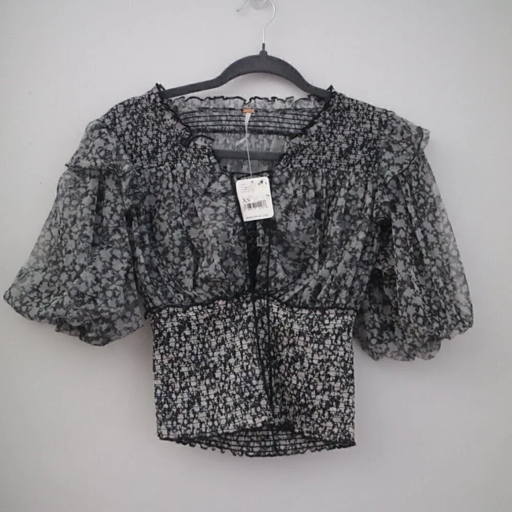 NEW Free People Floral Beatrice Smocked Top Size XS